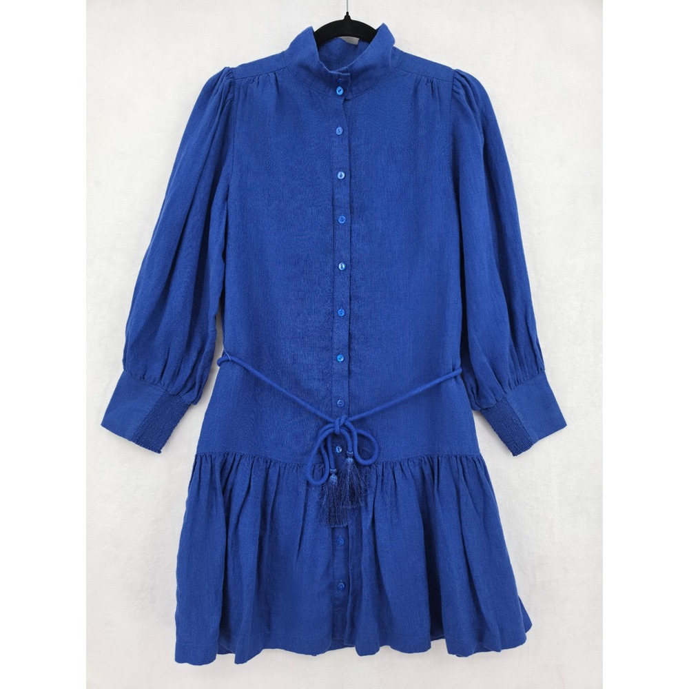 NWT Lilly Pulitzer Drena Linen Dress Martinique Blue 2 Long Sleeve Mini Beach